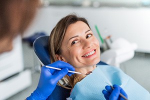 Woman smiling during dental checkup